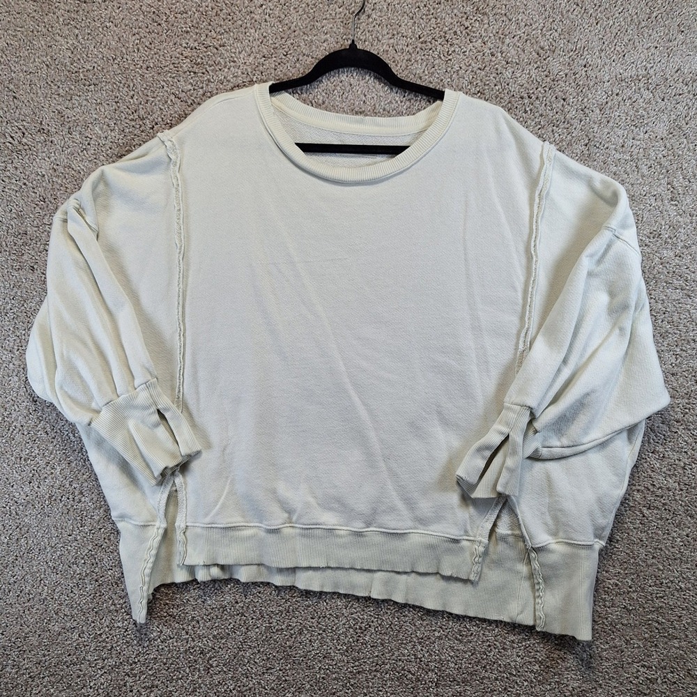 We The Free Sweatshirt Womens Small Cream Oversized Arlo Pullover Raw Hem Boho